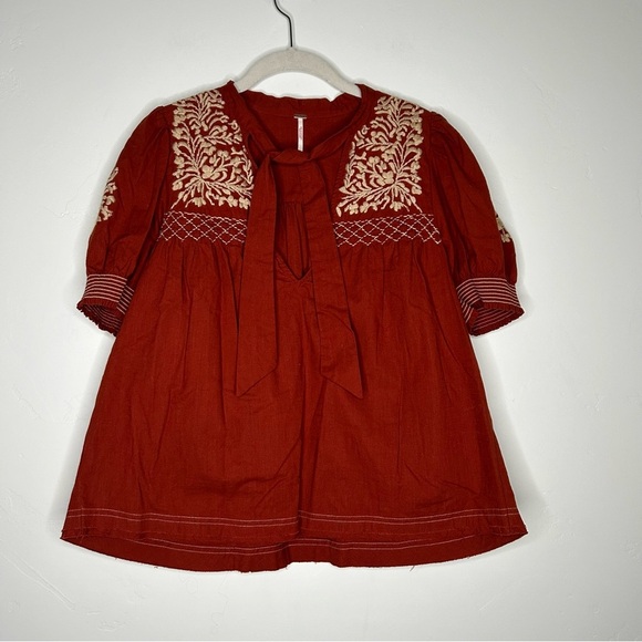 Free People Dreaming About You Baby Doll Blouse Embroidered Boho Size Small - Picture 5 of 13